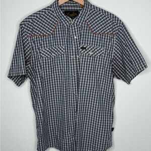 Howler Brothers Men's Blue & White Plaid Western Shirt Size Large Pearl Snaps